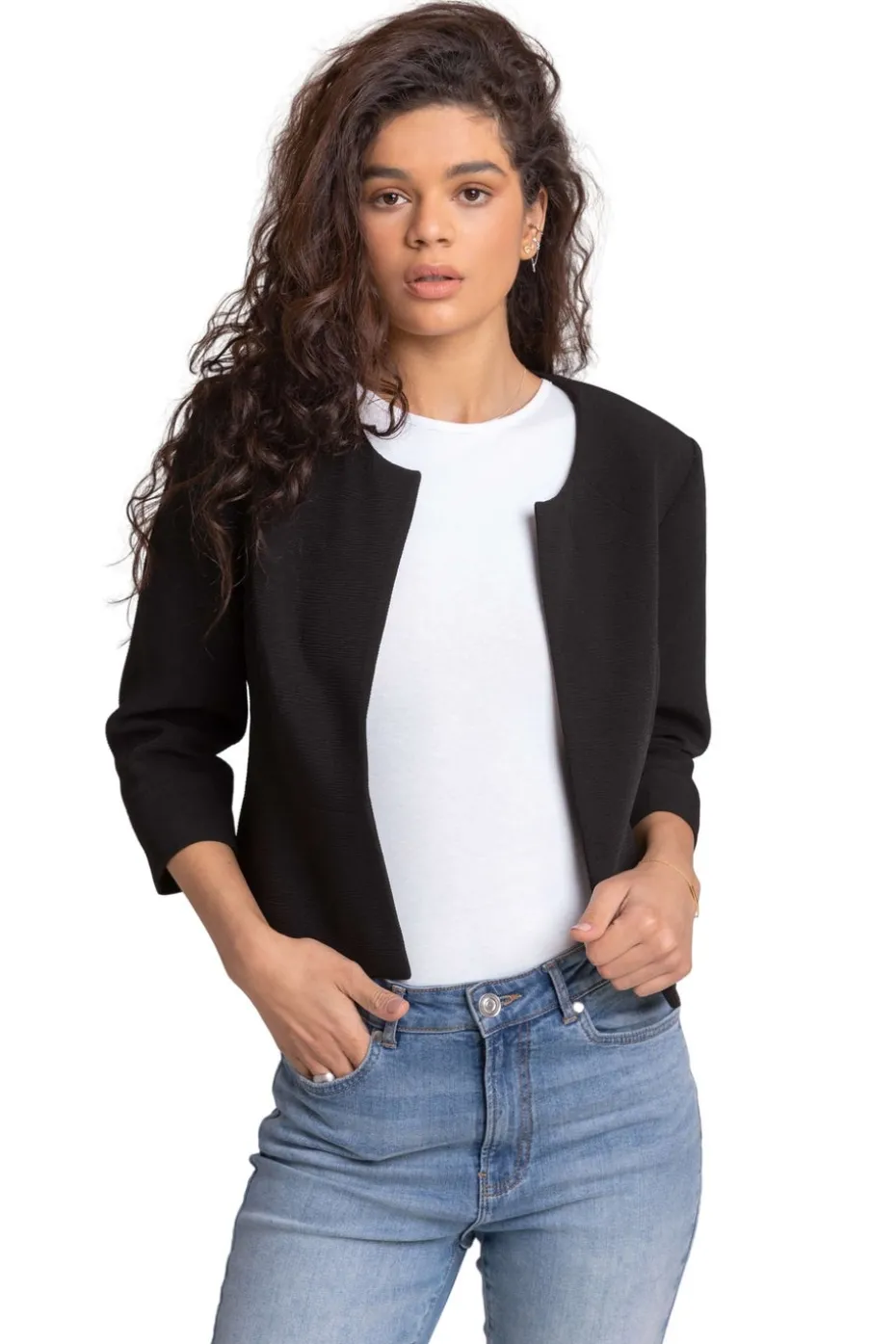 Roman Black Cropped Bolero Tailored Jaquard Jacket Wedding Shrug Fitted Blazer