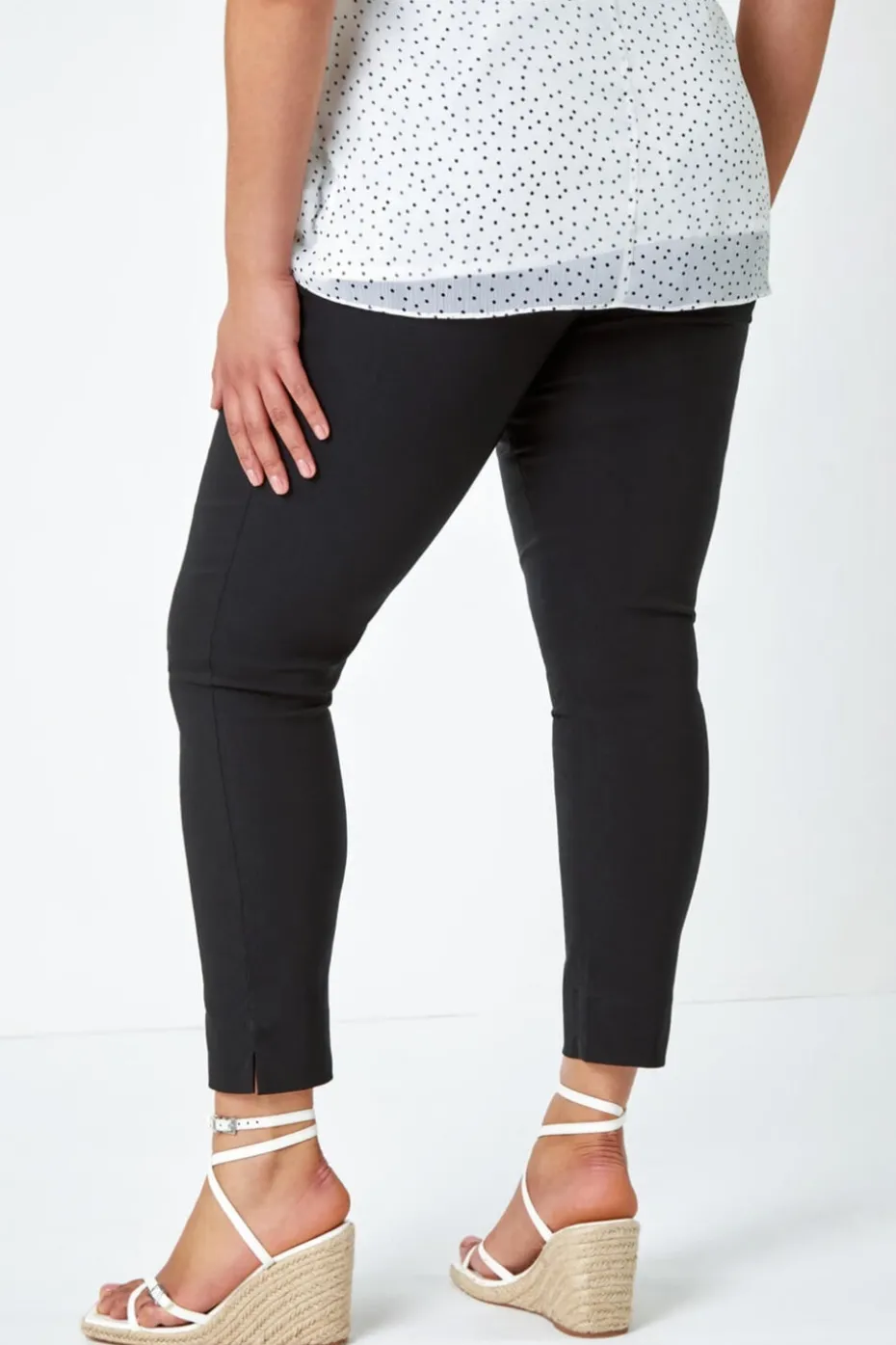 Roman Black Curve Elastic Waist Full Length Trousers