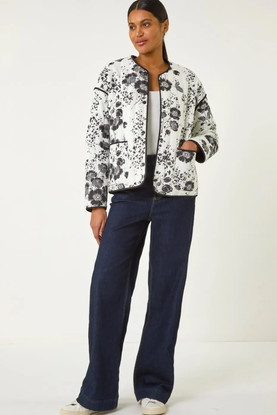 Roman Black Floral Print Cotton Jacket