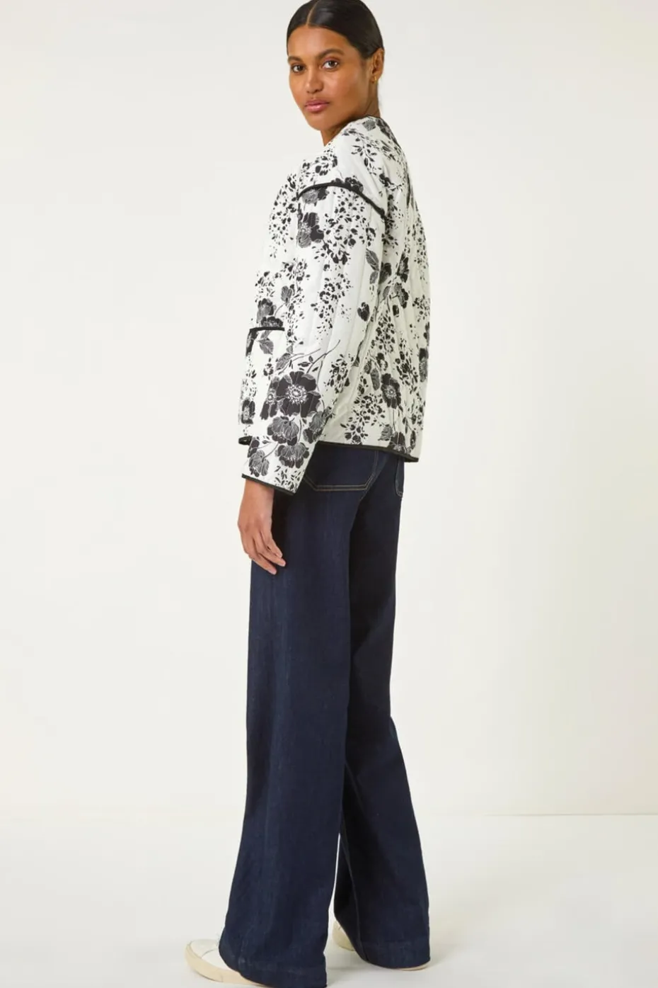 Roman Black Floral Print Cotton Jacket