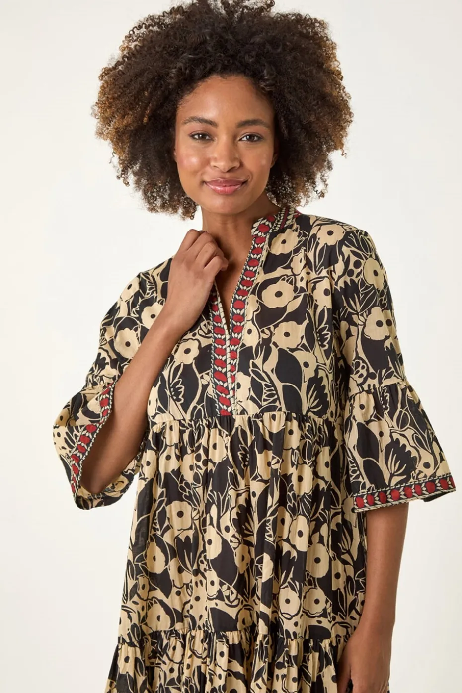 Roman Black Floral Print Border Maxi Dress