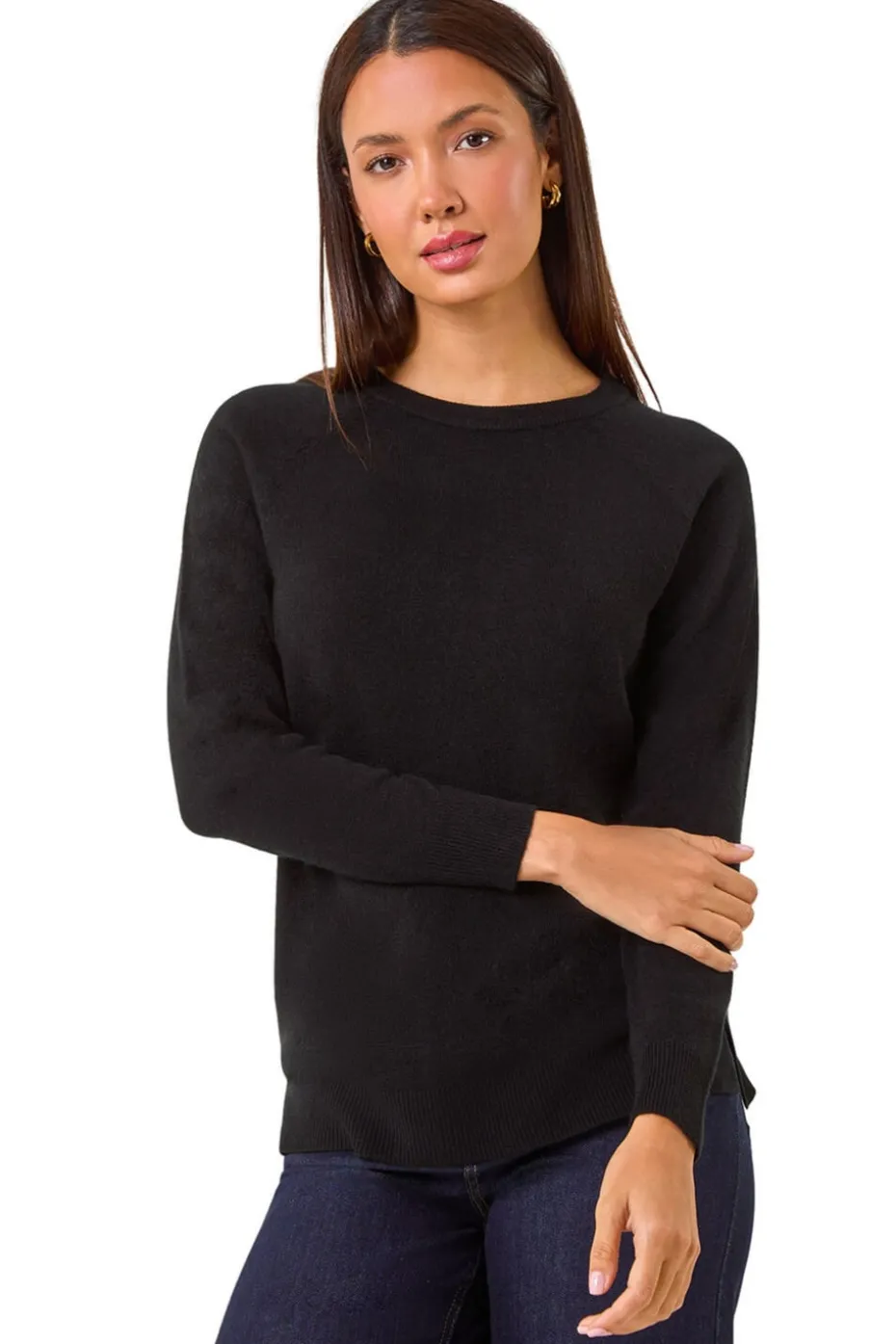 Roman Black Plain Soft Crew Neck Jumper