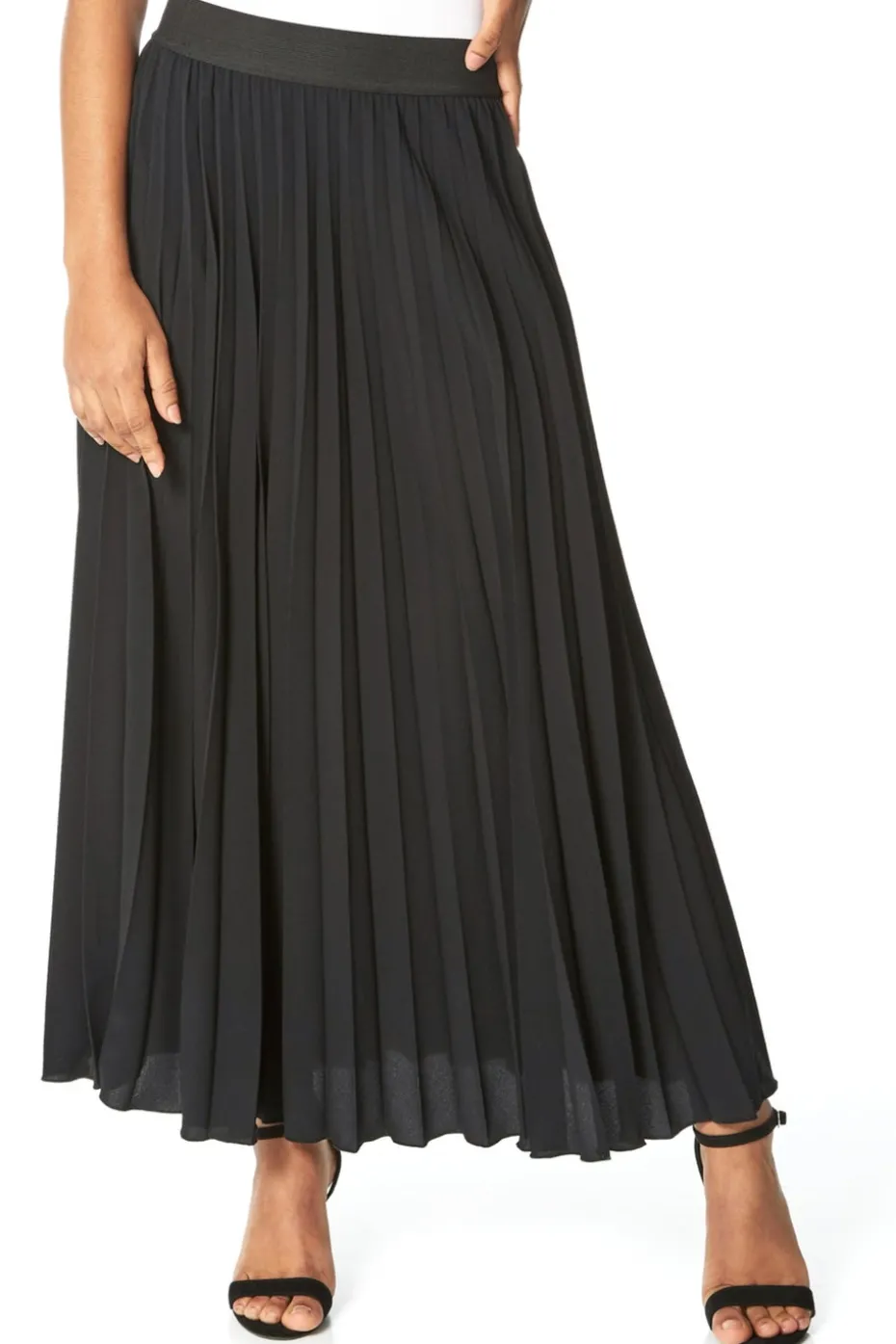 Roman Black Pleated Elastic Waist Maxi Skirt