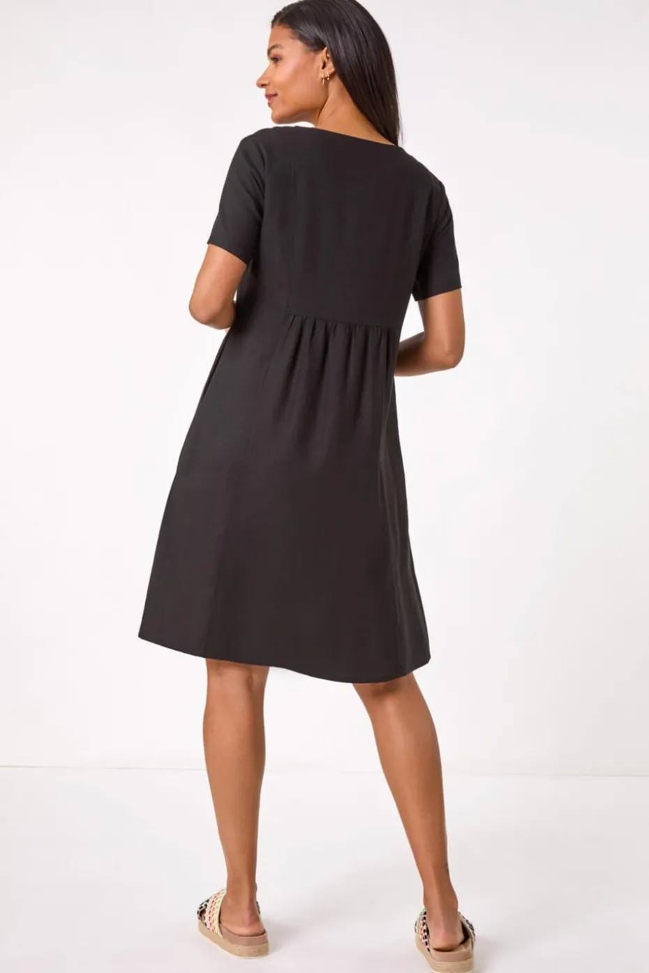 Roman Black Relaxed Cotton Blend Pocket Dress