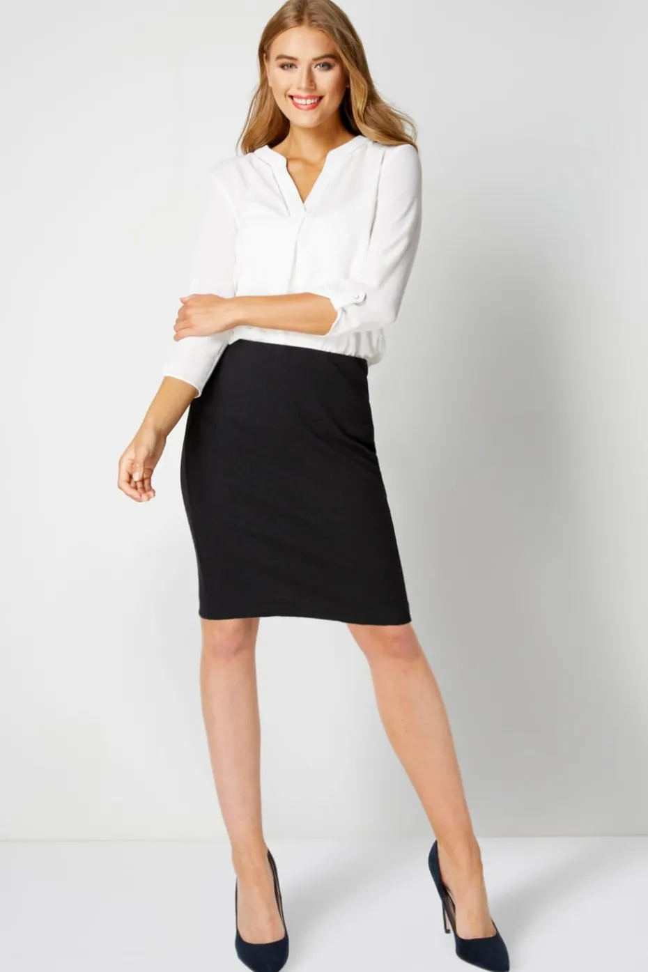 Roman Black Short Textured Elastic Waist Jersey Skirt