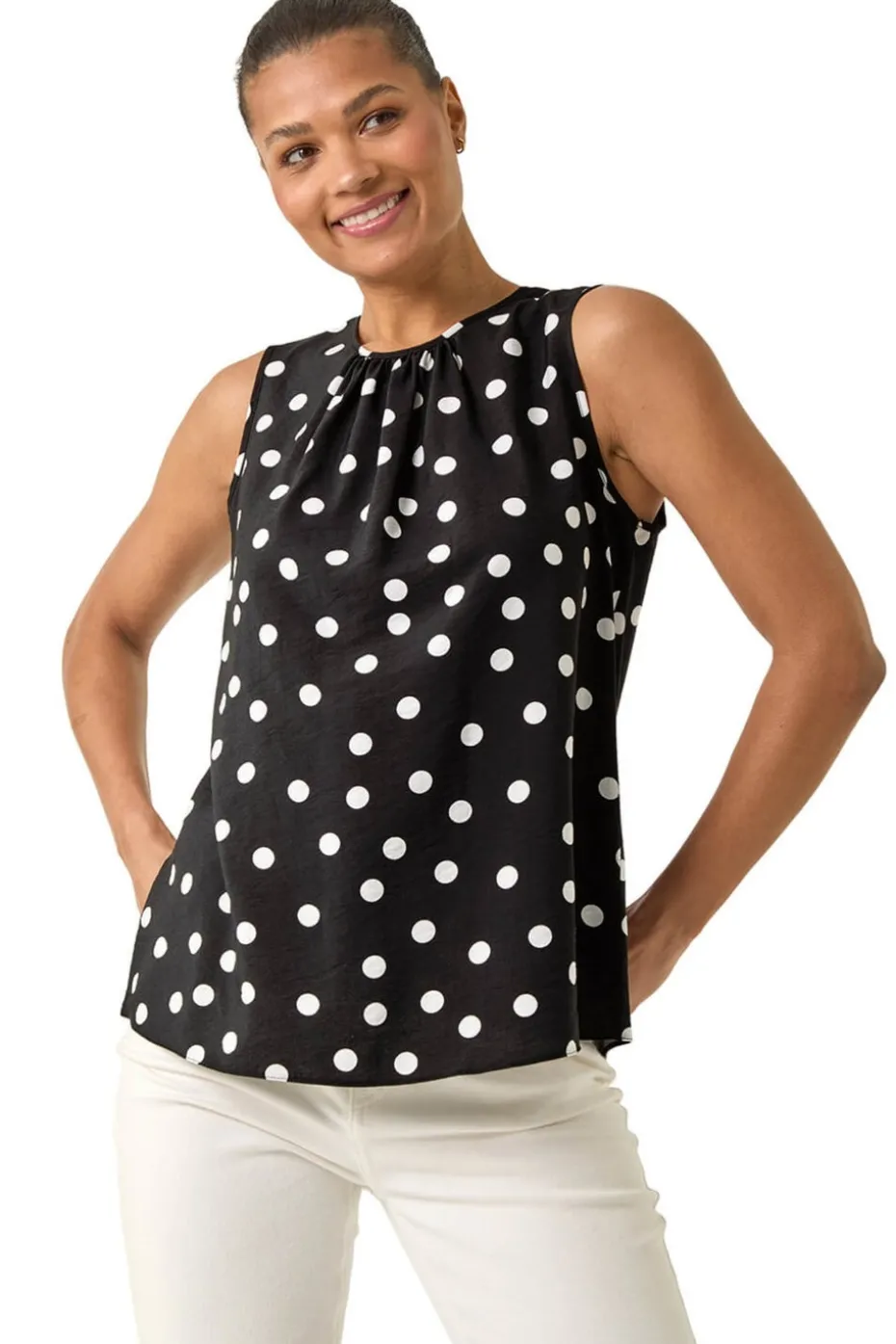 Roman Black Spot Print Tie Detail Vest Top