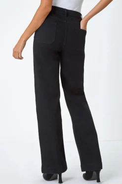 Roman Black Wide Leg Stretch Denim Jeans