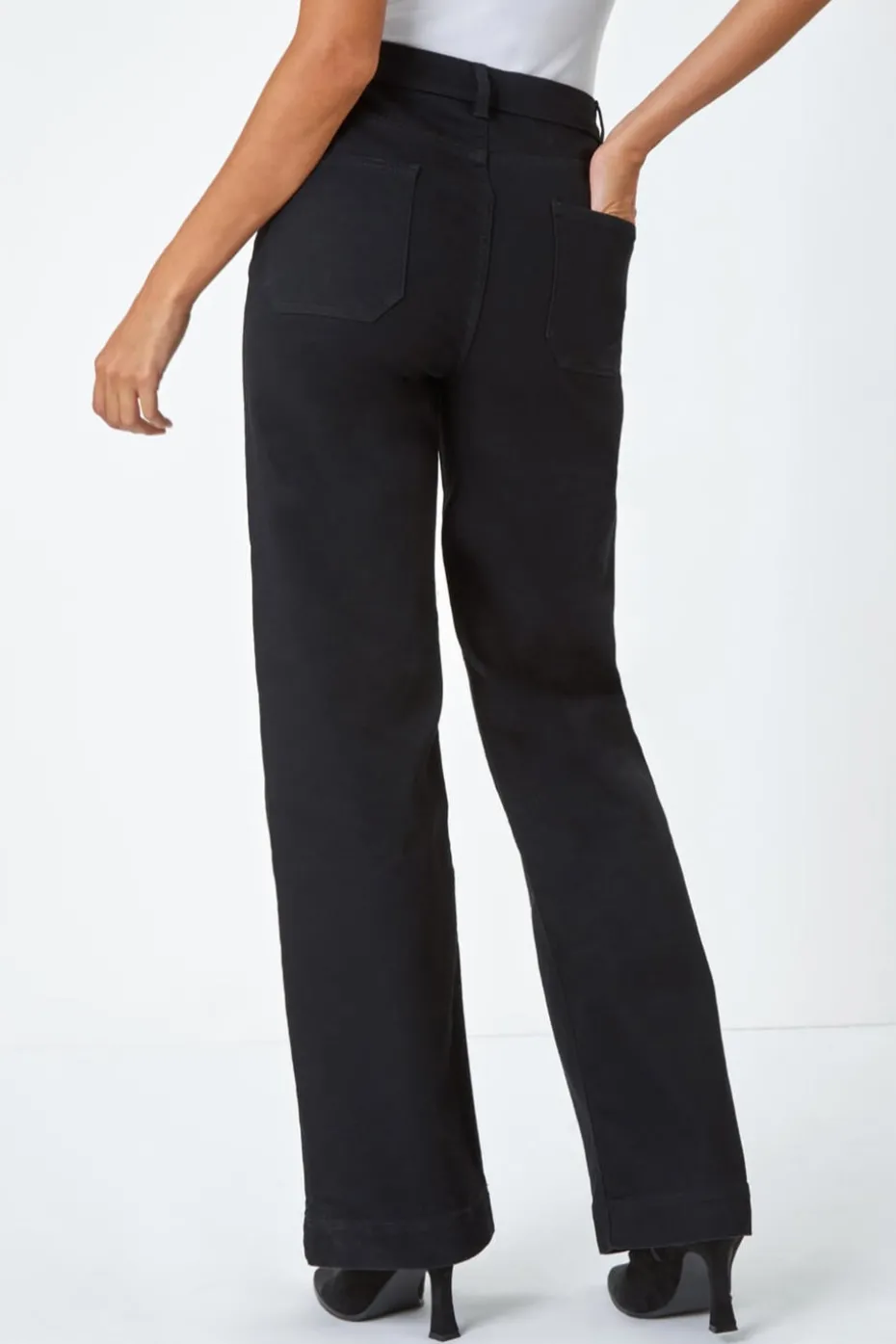 Roman Black Wide Leg Stretch Denim Jeans