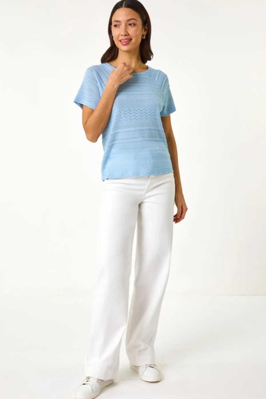 Roman Blue Crochet Knit Top