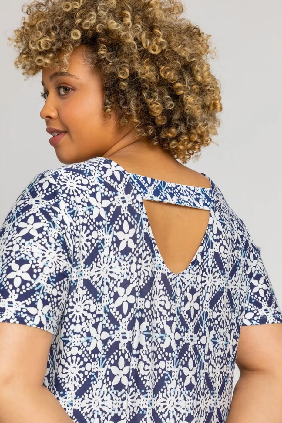 Roman Blue Curve Geo Stretch Jersey Top