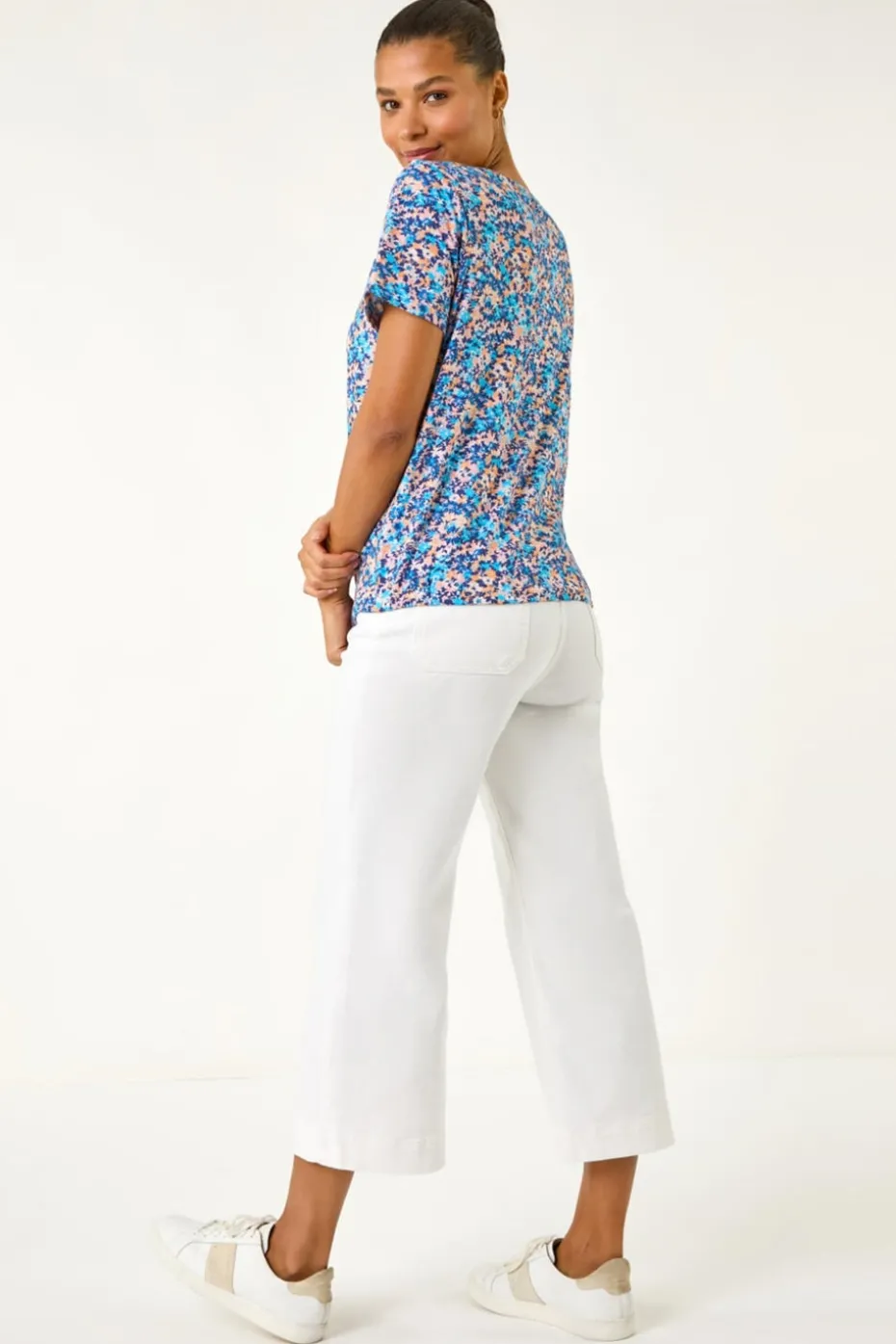 Roman Blue Floral Print Elasticated Hem Top