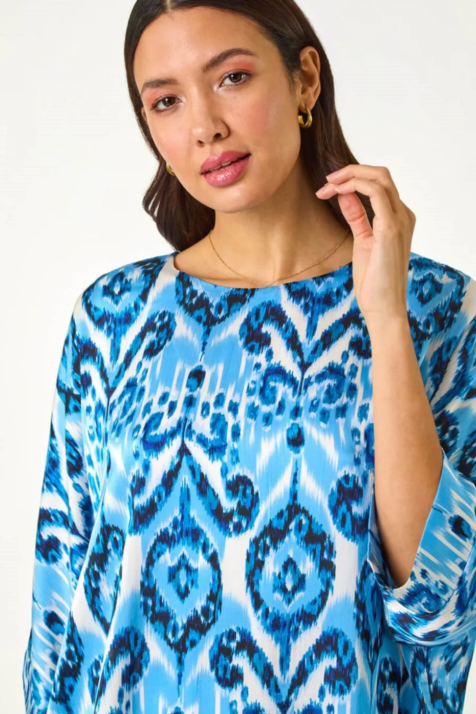 Roman Blue Ikat Print Tunic Top