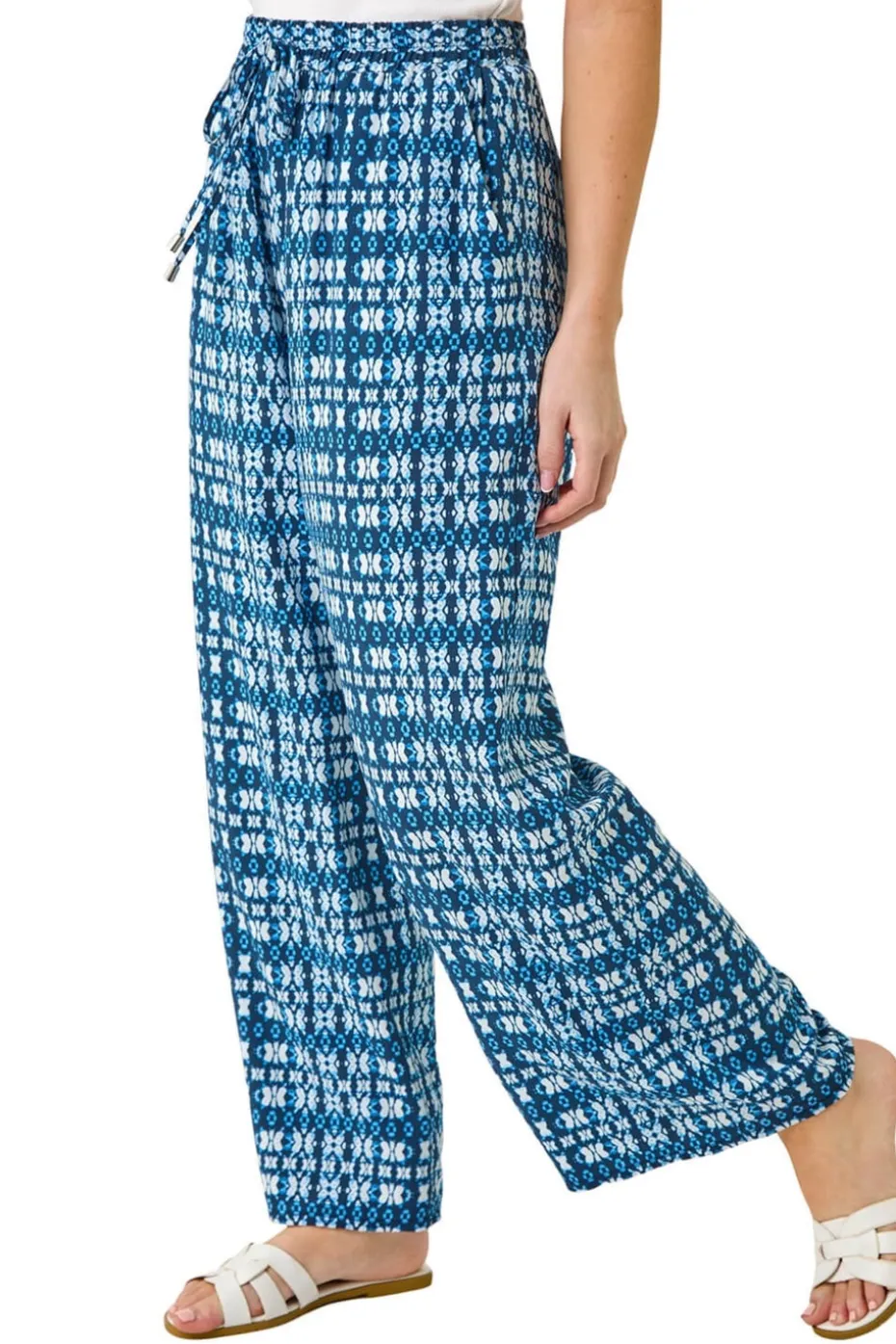 Roman Blue Petite Aztec Wide Leg Trouser