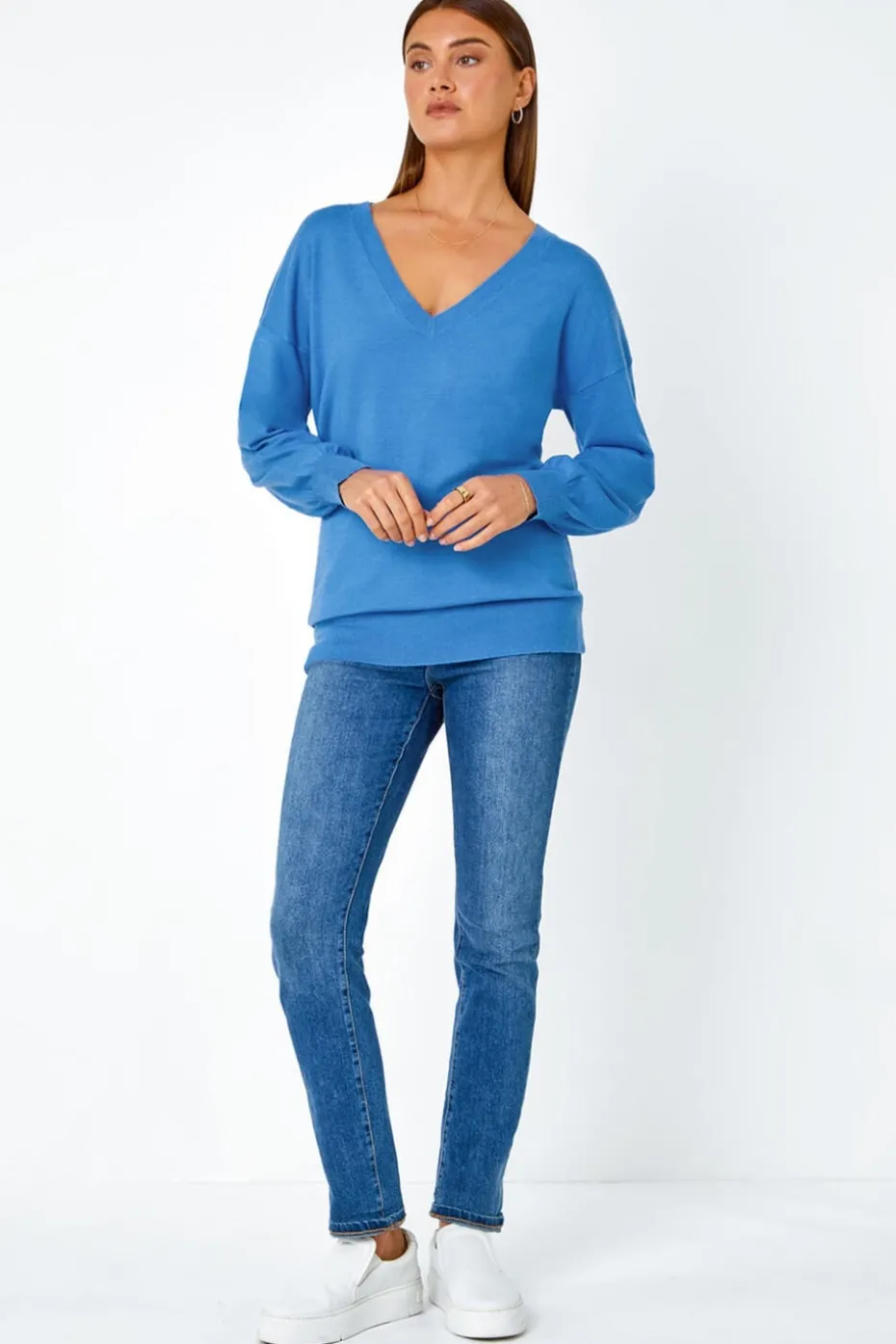 Roman Blue V-Neck Stretch Jumper