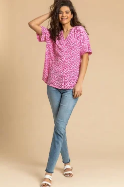 Roman Cerise Spot Print V-Neck Tunic Top
