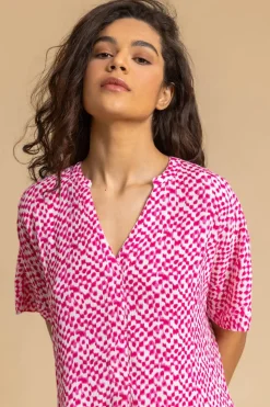 Roman Cerise Spot Print V-Neck Tunic Top