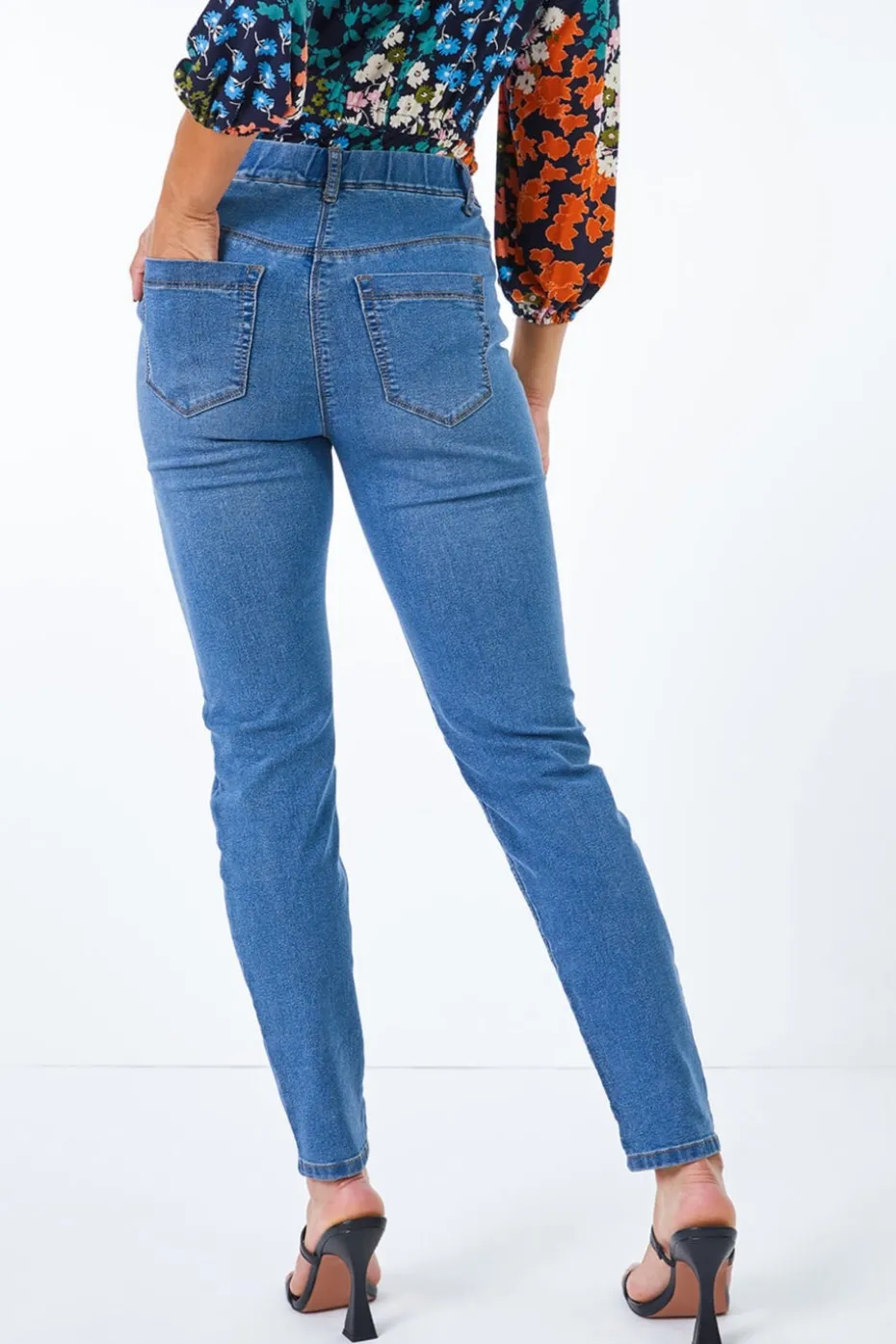 Roman Denim Blue Petite Stretch Denim Elastic Waist Jegging