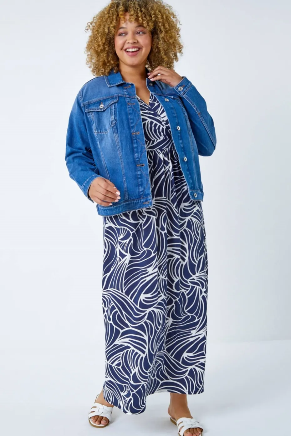 Roman Denim Curve Cotton Denim Jacket