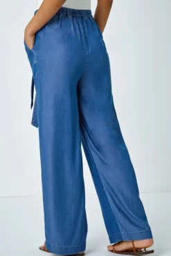 Roman Denim Elastic Tie Waist Pocket Trousers