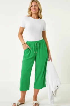 Roman Emerald Petite Linen Mix Wide Cropped Trousers