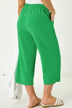 Roman Emerald Petite Linen Mix Wide Cropped Trousers
