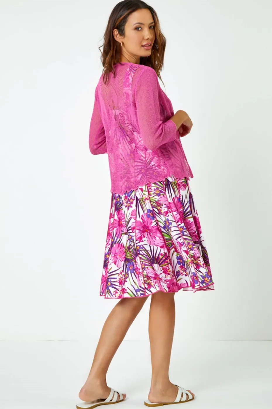 Roman Fuchsia Textured Pointelle Detail Shrug