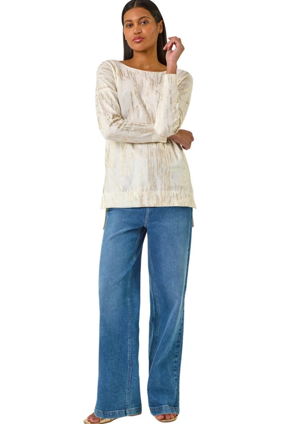Roman Gold Foil Shimmer Tunic Knit Jumper