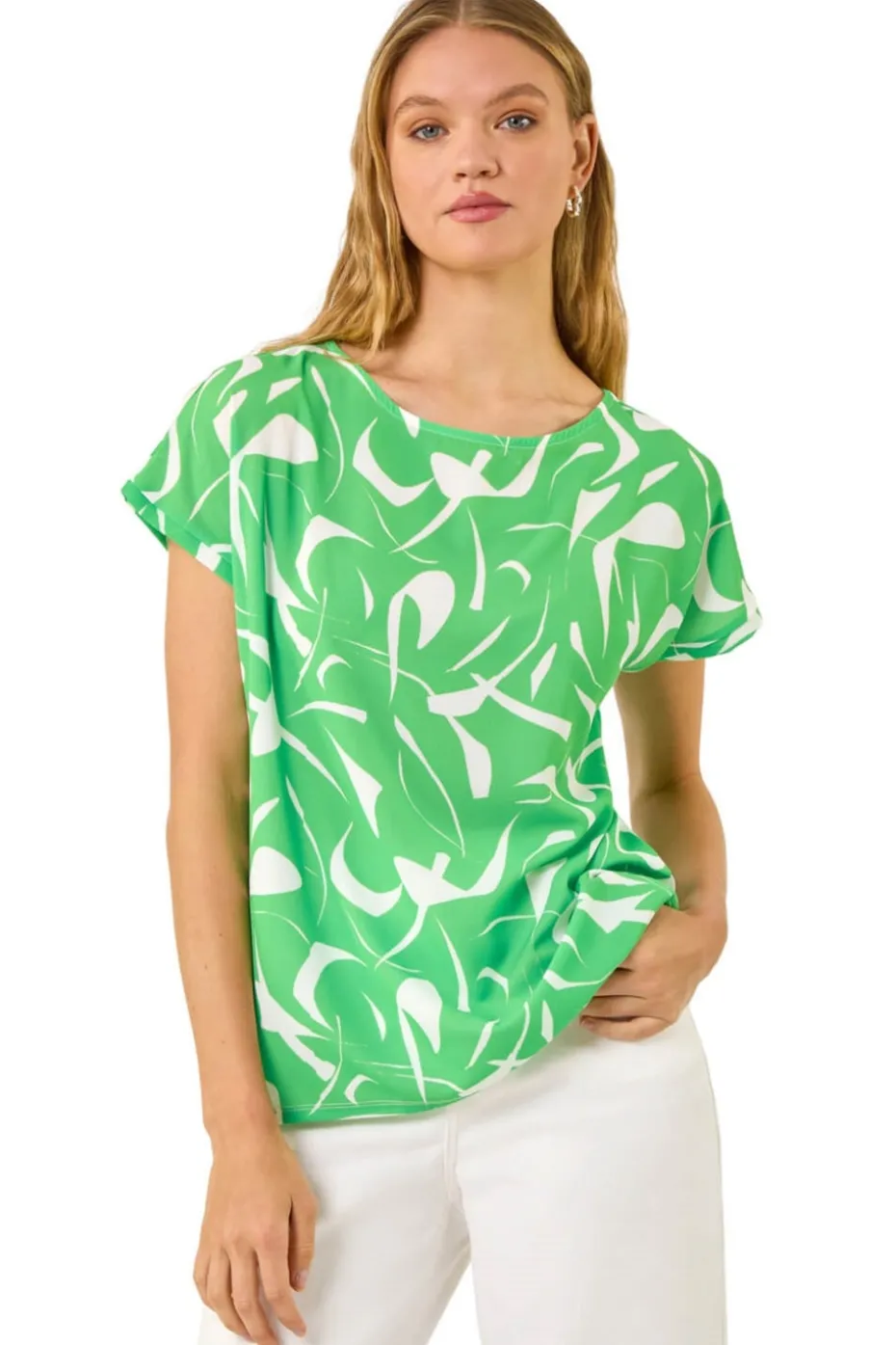 Roman Green Abstract Print Stretch T Shirt