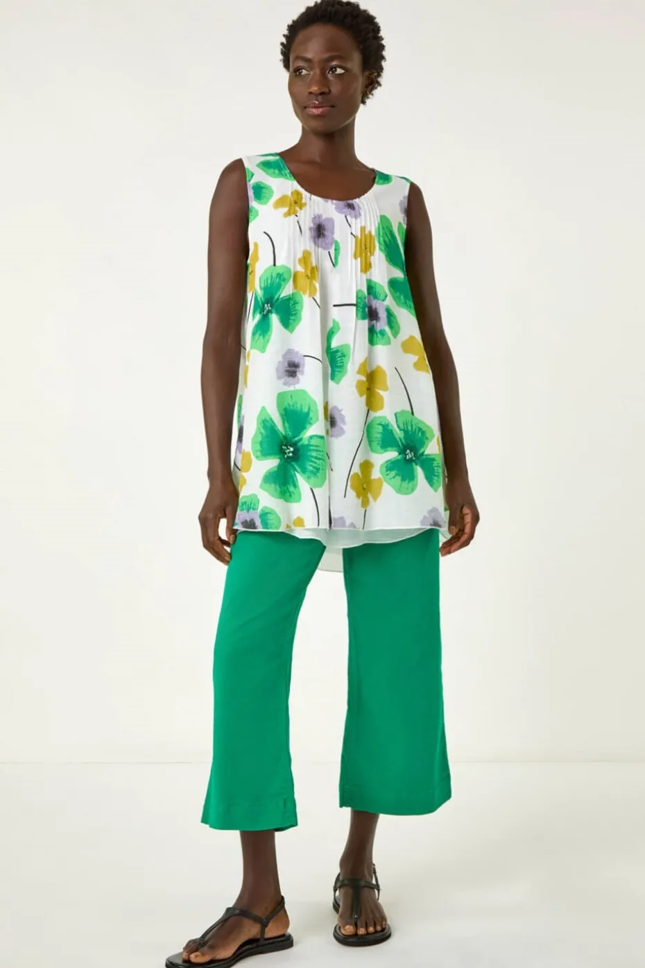 Roman Green Abstract Print Overlay Top