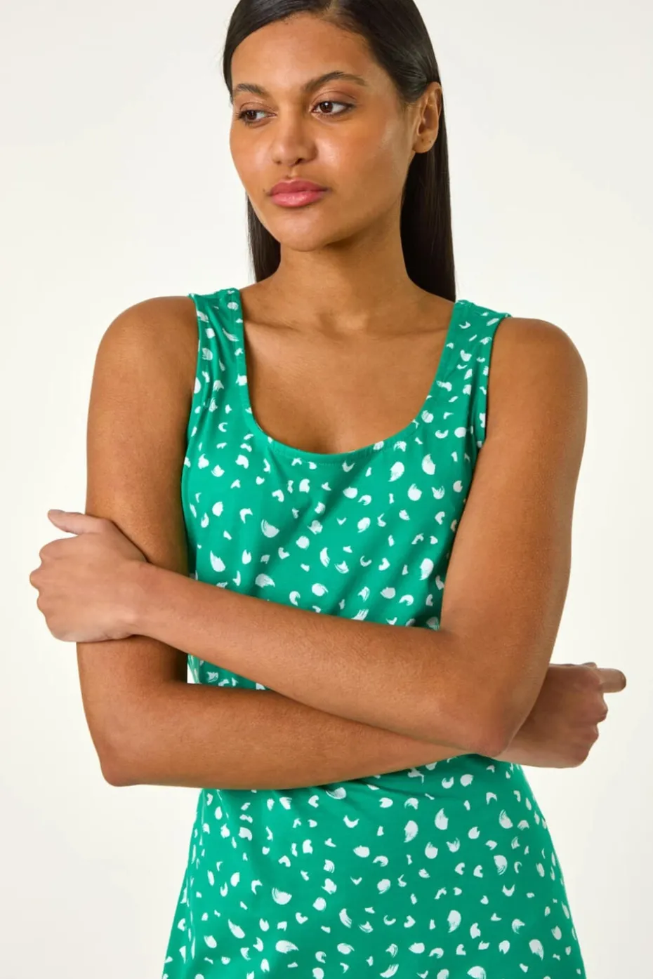 Roman Green Cotton Speckled Print Midi Dress