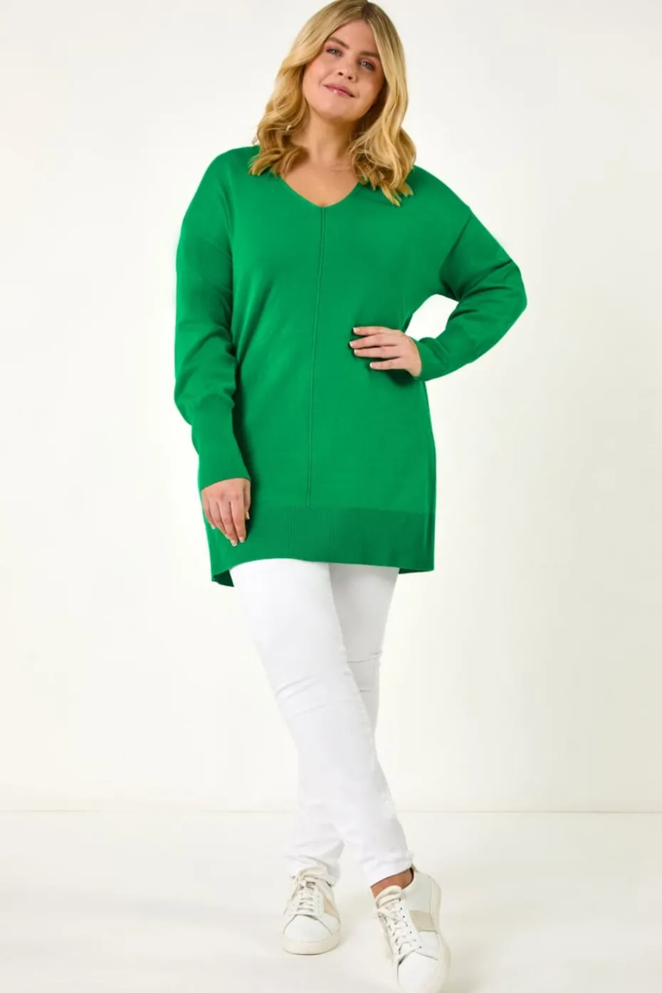 Roman Green Curve V-Neck Relaxed Jumper