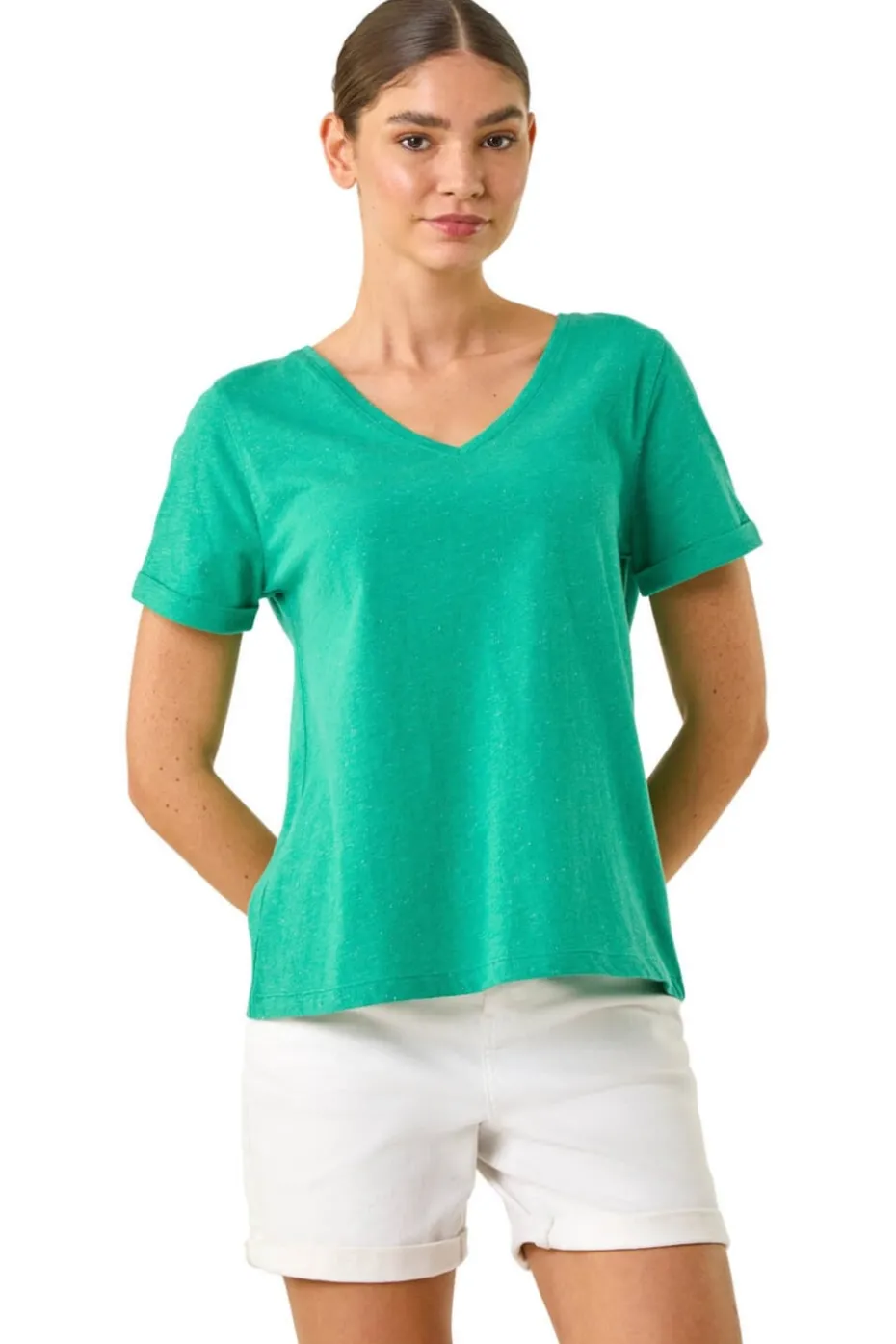 Roman Green Shimmer V-Neck Top