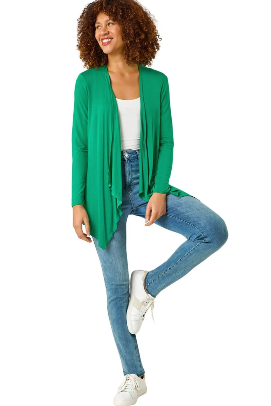 Roman Green Waterfall Front Jersey Knit Cardigan