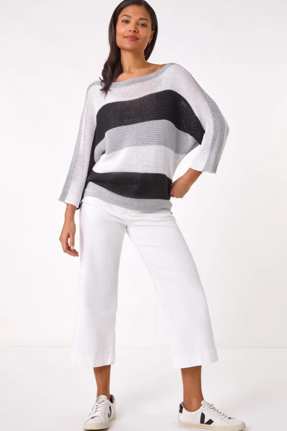 Roman Grey Colourblock Stripe Knit Jumper