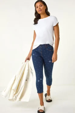 Roman Indigo Embellished Cropped Stretch Jeggings