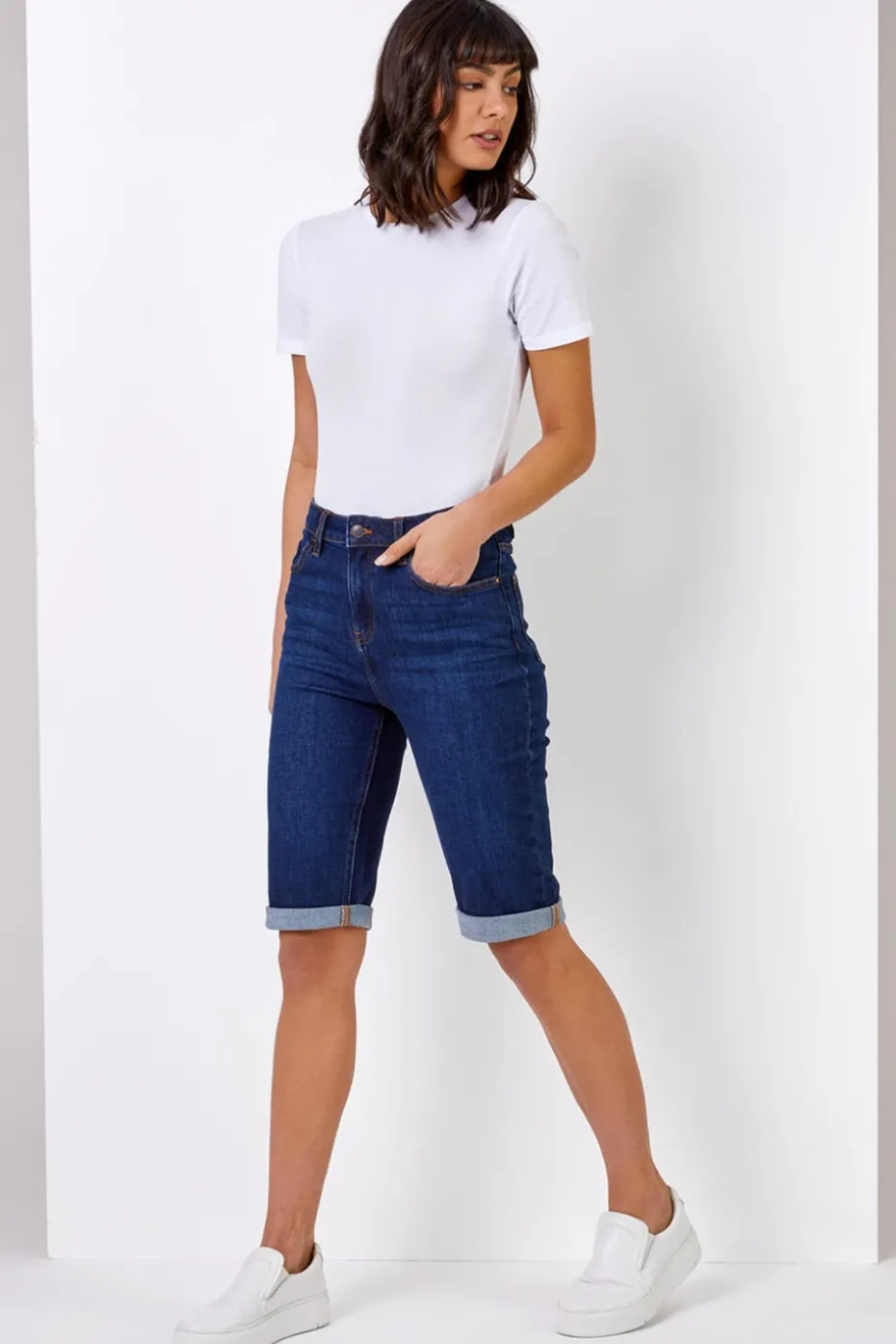 Roman Indigo Essential Stretch Knee Length Shorts