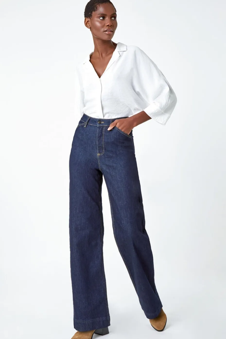 Roman Indigo Wide Leg Stretch Denim Jeans