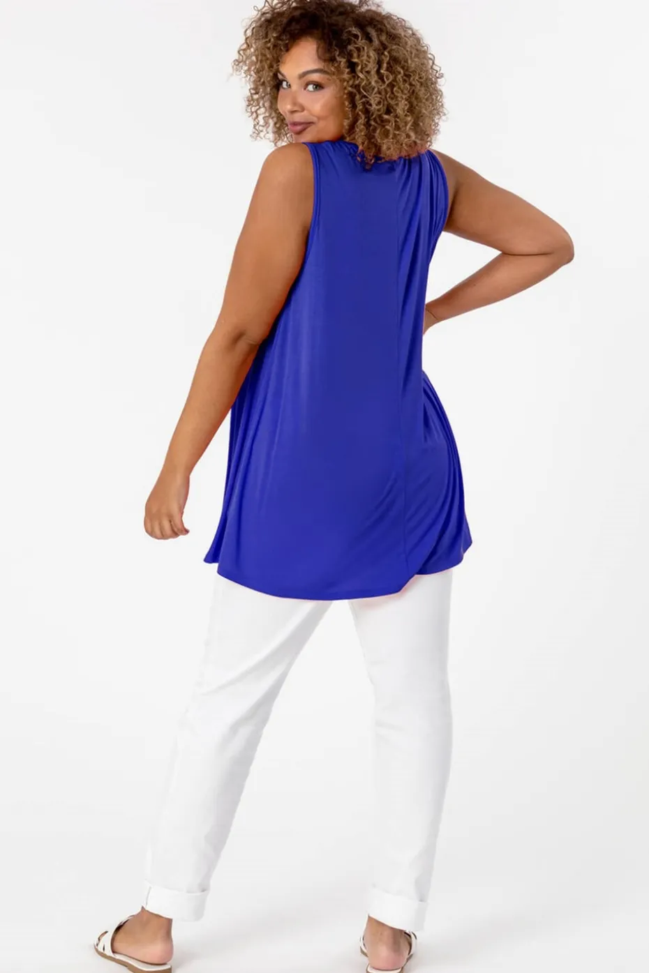 Roman Ink Blue Curve Plain V-Neck Vest Top