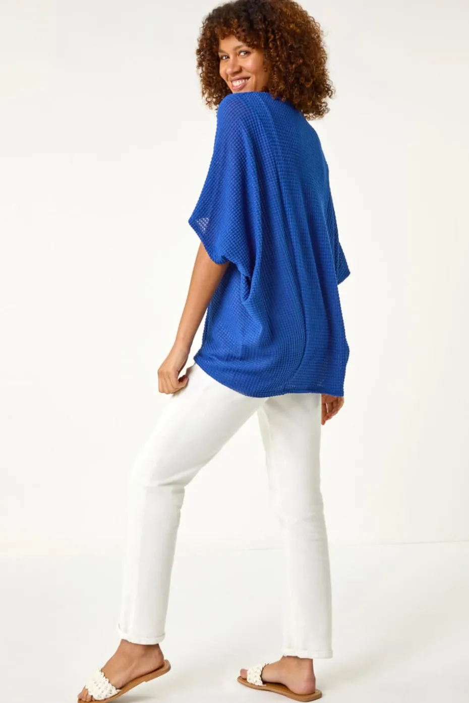 Roman Ink Blue Textured V-Neck Cocoon Stretch Top