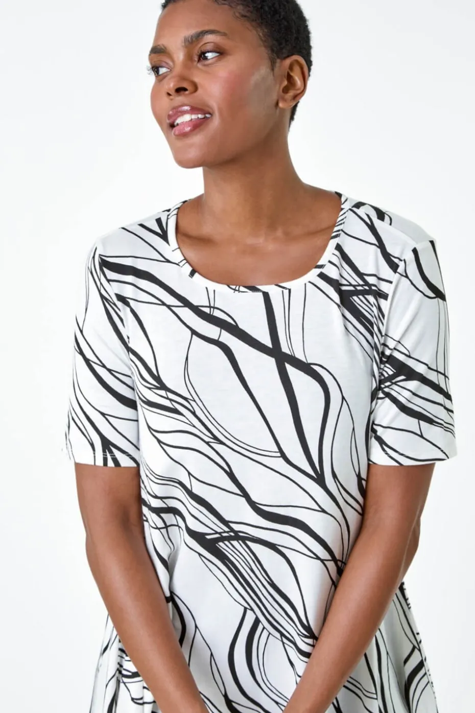 Roman Ivory Abstract Hanky Hem Stretch Tunic Top