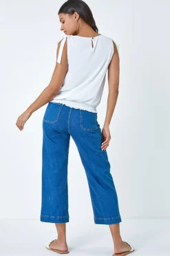 Roman Ivory Bow Detail Shirred Hem Top