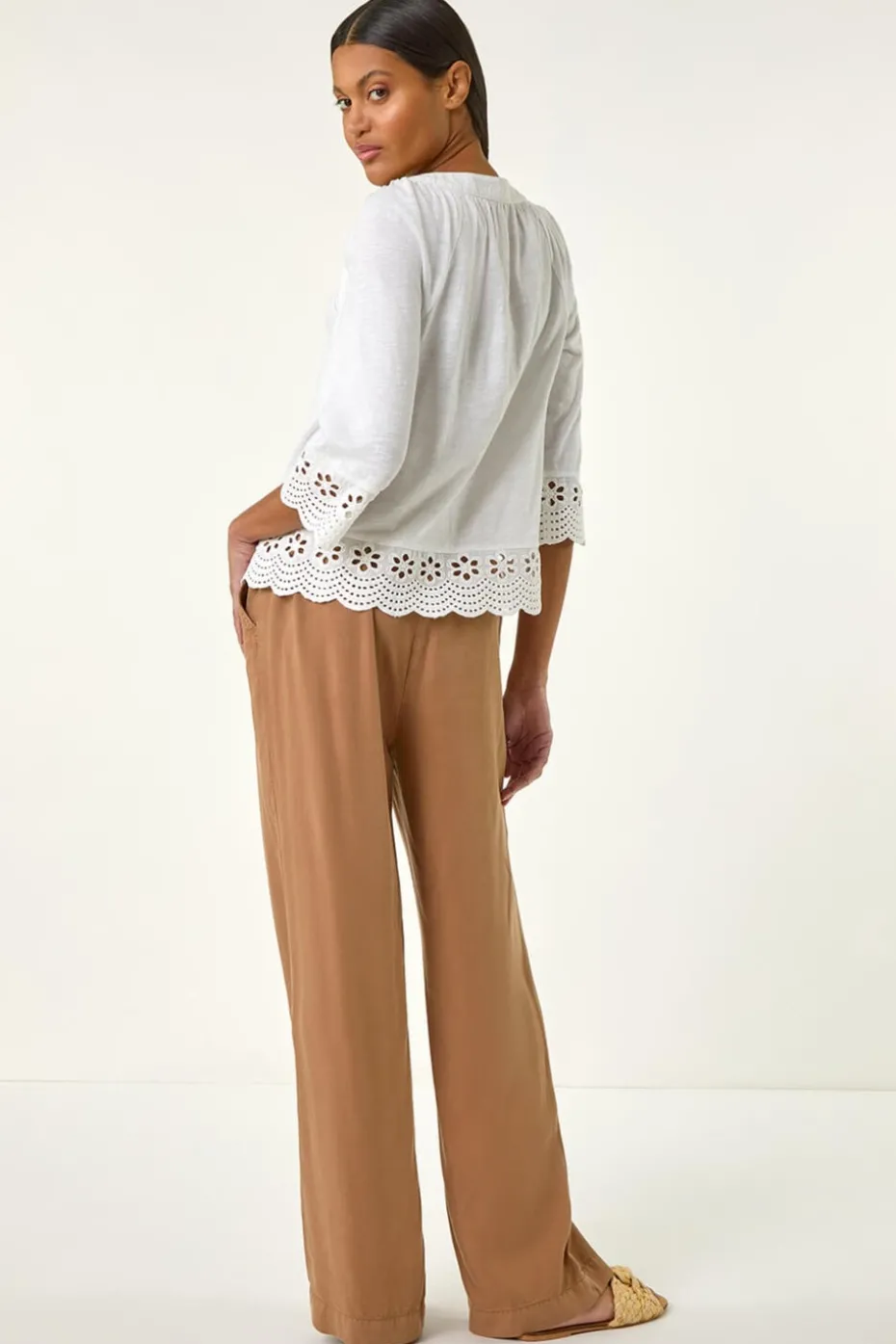 Roman Ivory Cotton Broderie Hem Blouse