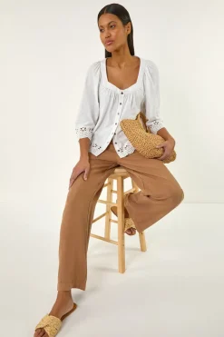 Roman Ivory Cotton Broderie Hem Blouse