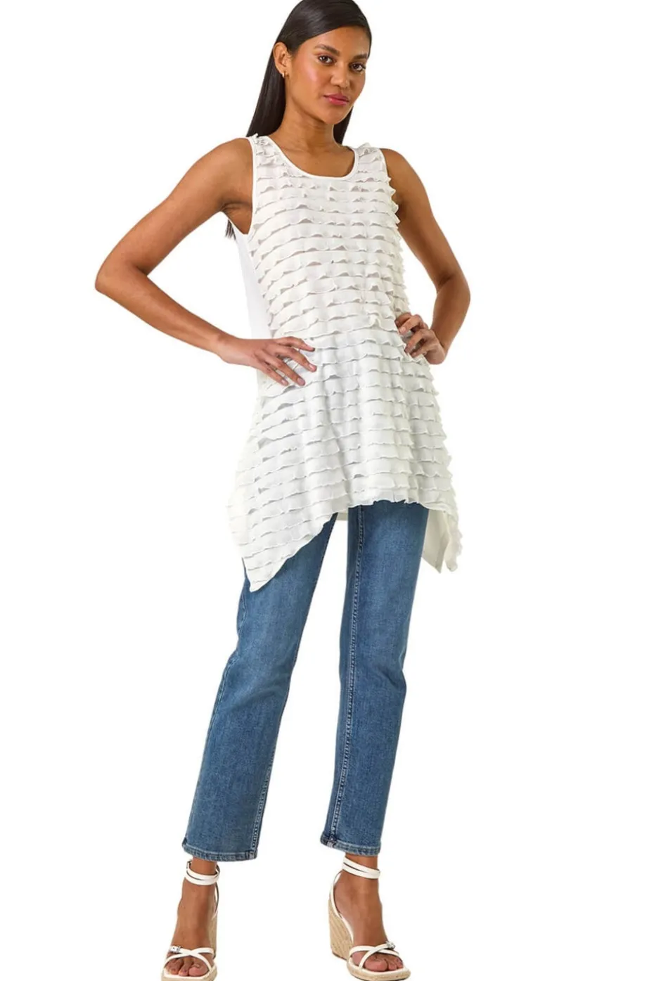 Roman Ivory Frill Detail Tunic Top