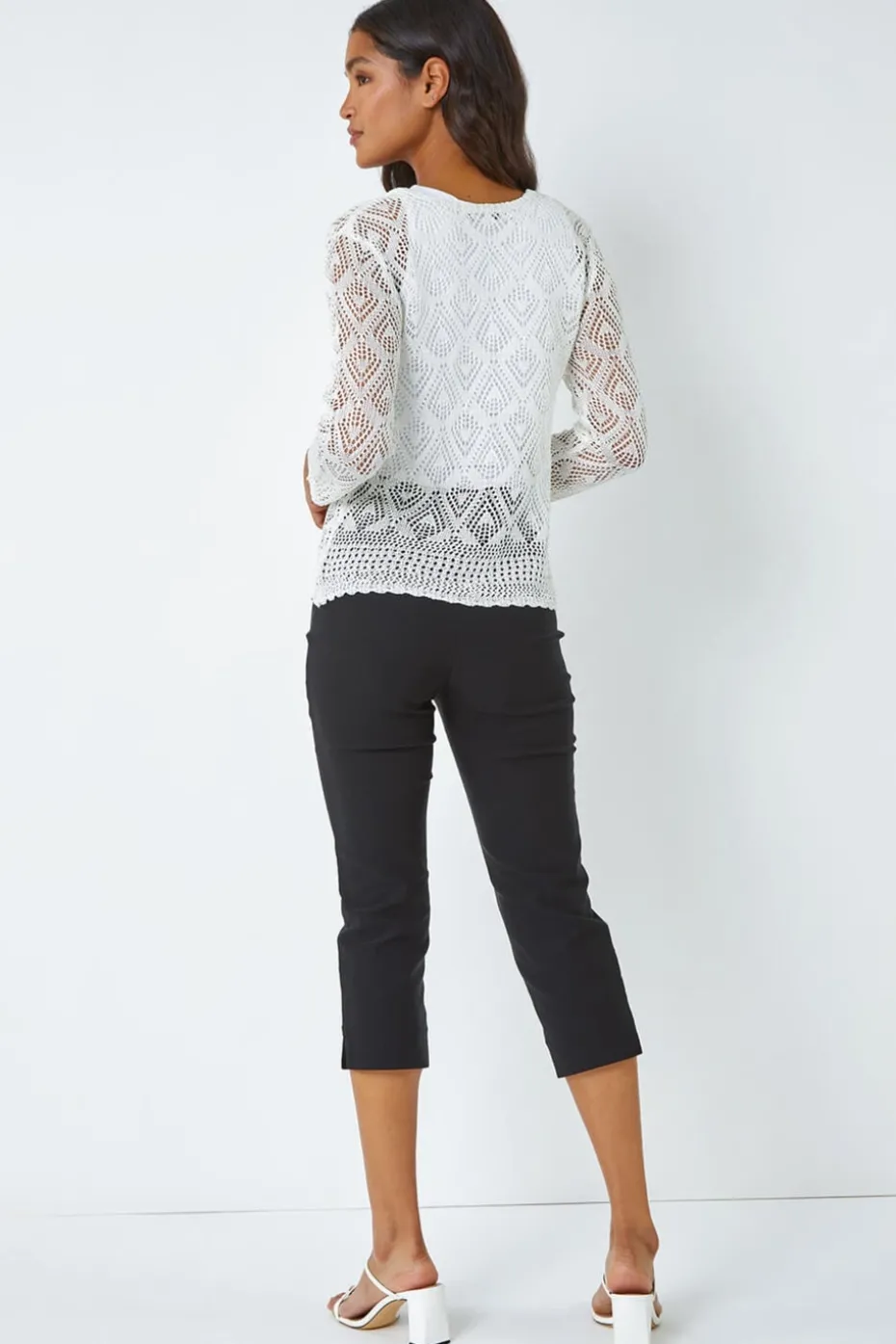 Roman Ivory Knitted Crochet Shimmer Shrug