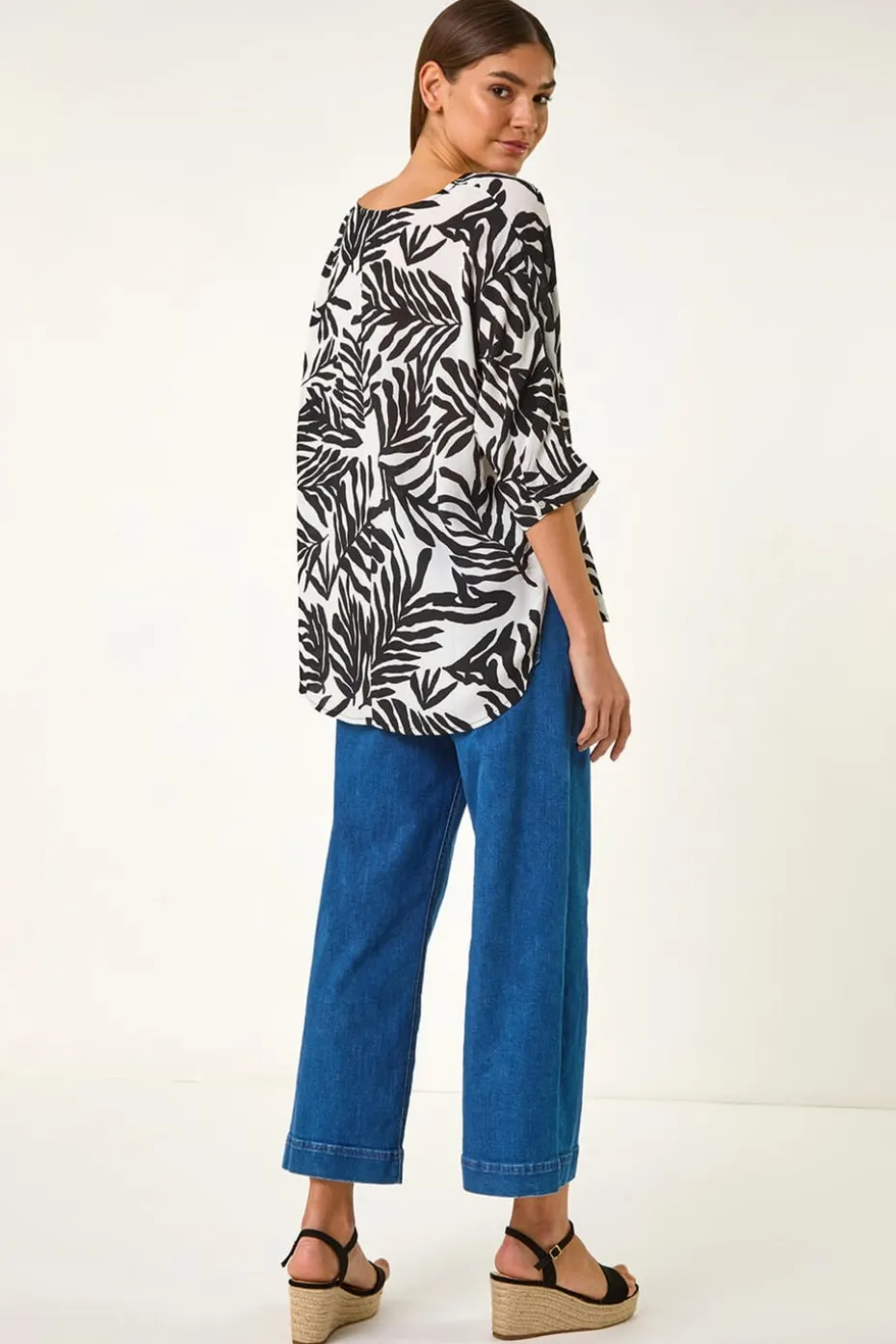 Roman Ivory Leaf Print Tunic Top