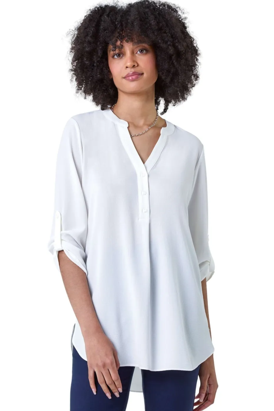 Roman Ivory Longline Tunic Stretch Blouse