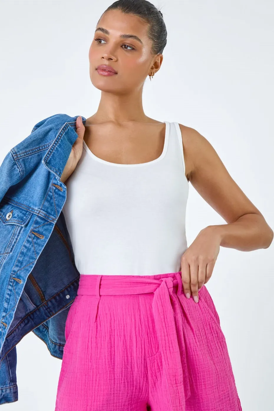 Roman Ivory Plain Stretch Jersey Vest Top