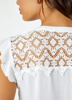 Roman Ivory Sleeveless Lace Detail Blouse