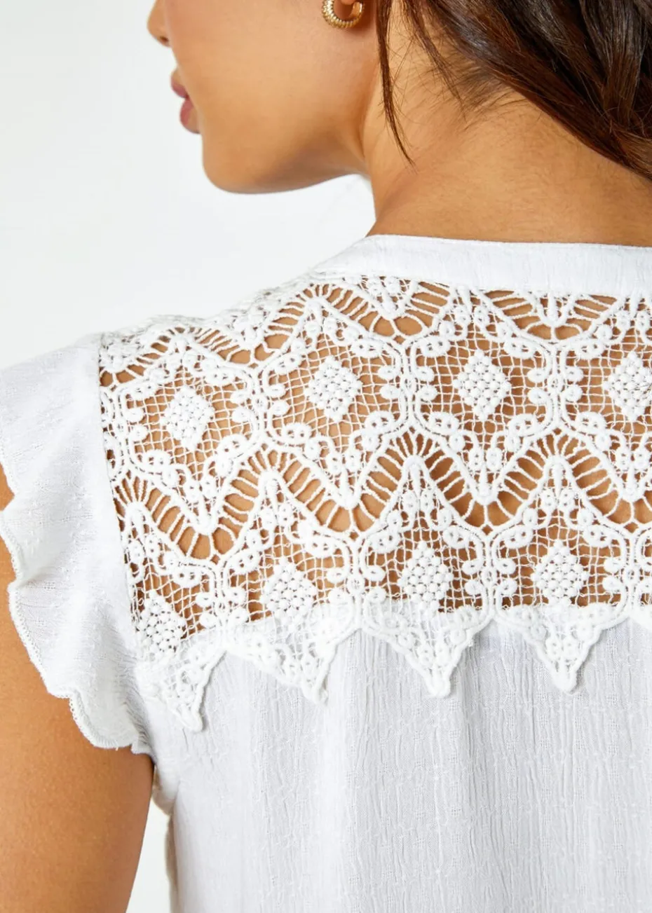 Roman Ivory Sleeveless Lace Detail Blouse